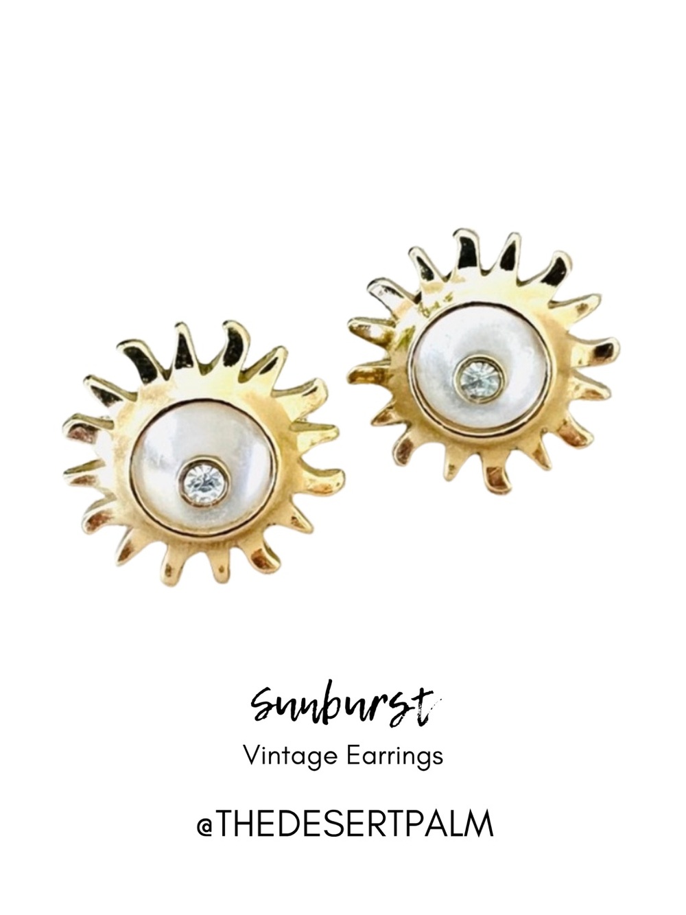 Vintage Costume Sunburst Pearl Earrings Gold Tone Celestial Jewelry